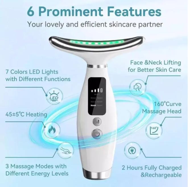 Prime Picks Premium 7 Color LED Electric Face Massager | Face Shaper Gua Sha | Massage